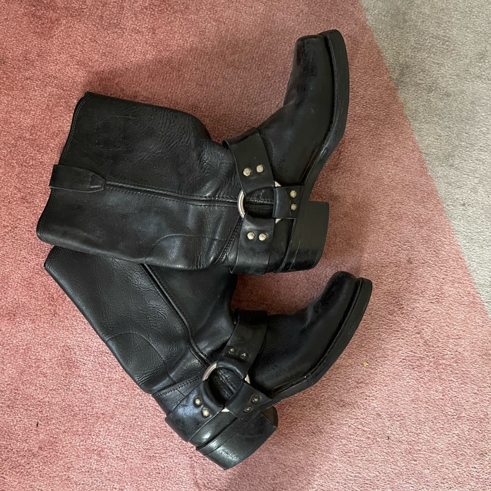 Durango Black Leather Motorcycle Harness Boots, size 6M